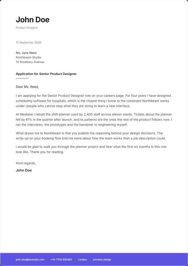 Pulse cover letter template. Plain head, with the band carried along the bottom edge.